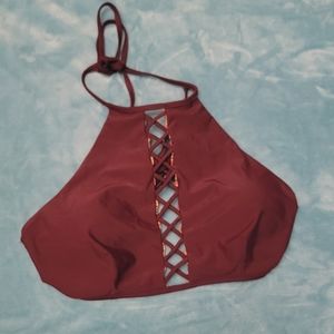 Reversible burgundy halter bikini top